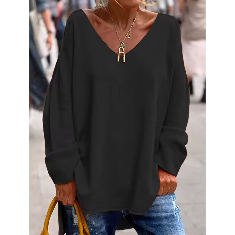 Monique - Elegant Loose V Neck Blouse Shirt
