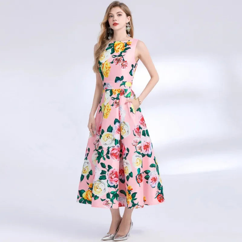Sophie 3D Floral Midi Dress – side view empire waist | Leah & Lila