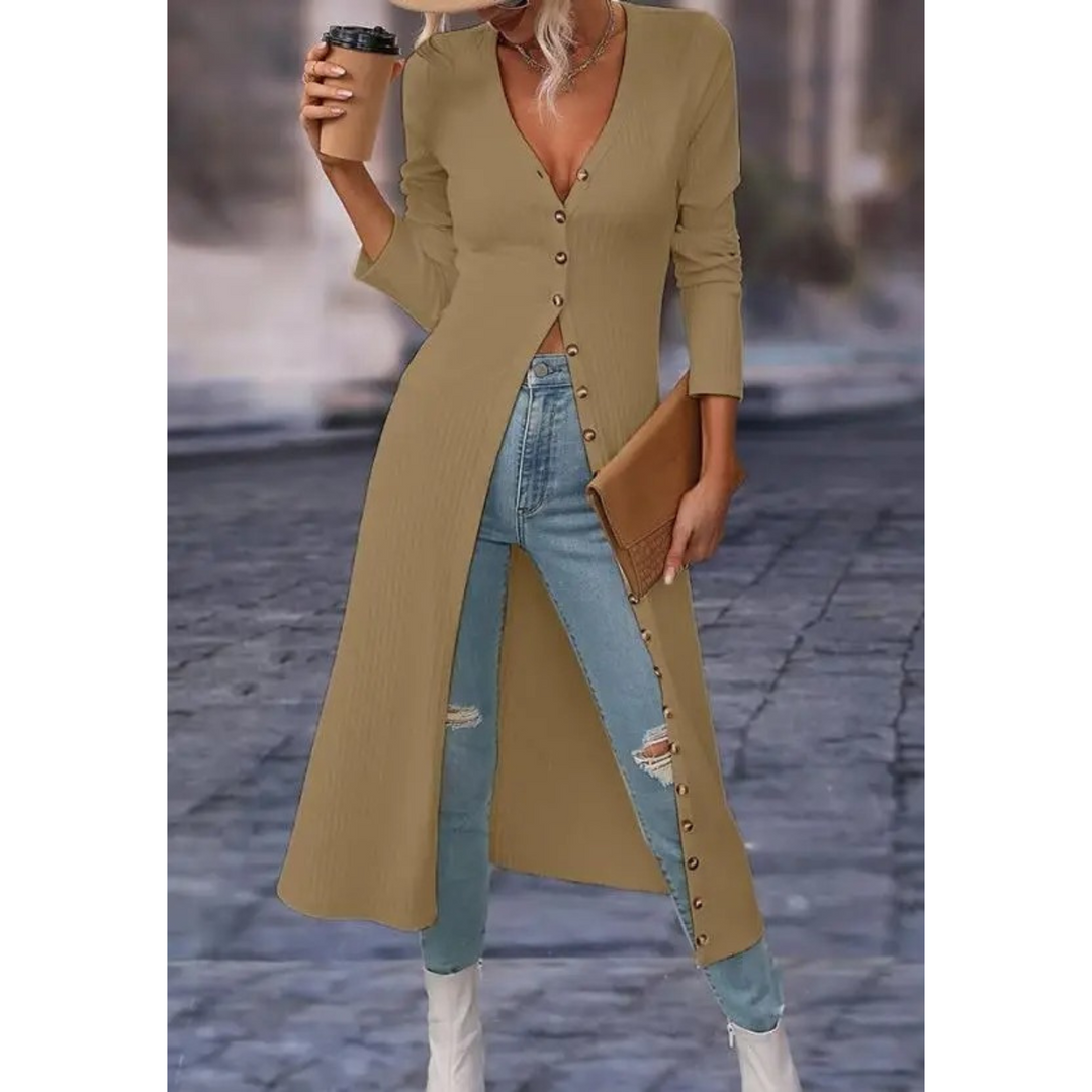 Long V-Neck Blazer | Lightweight Everyday Outerwear – Leah & Lila