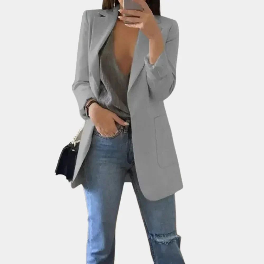 Long Tailored Blazer | Sleek Open-Front Women's Jacket – Leah & Lila