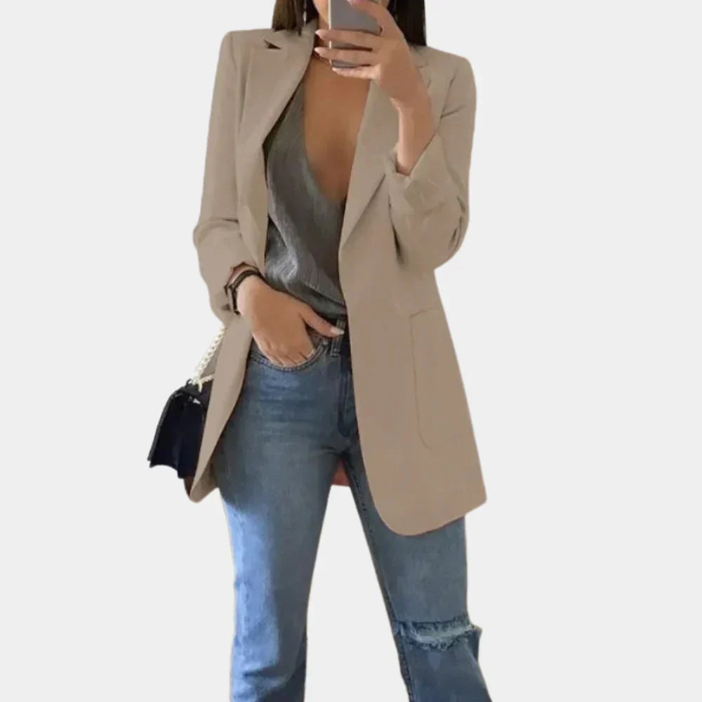Long Tailored Blazer | Sleek Open-Front Women's Jacket – Leah & Lila