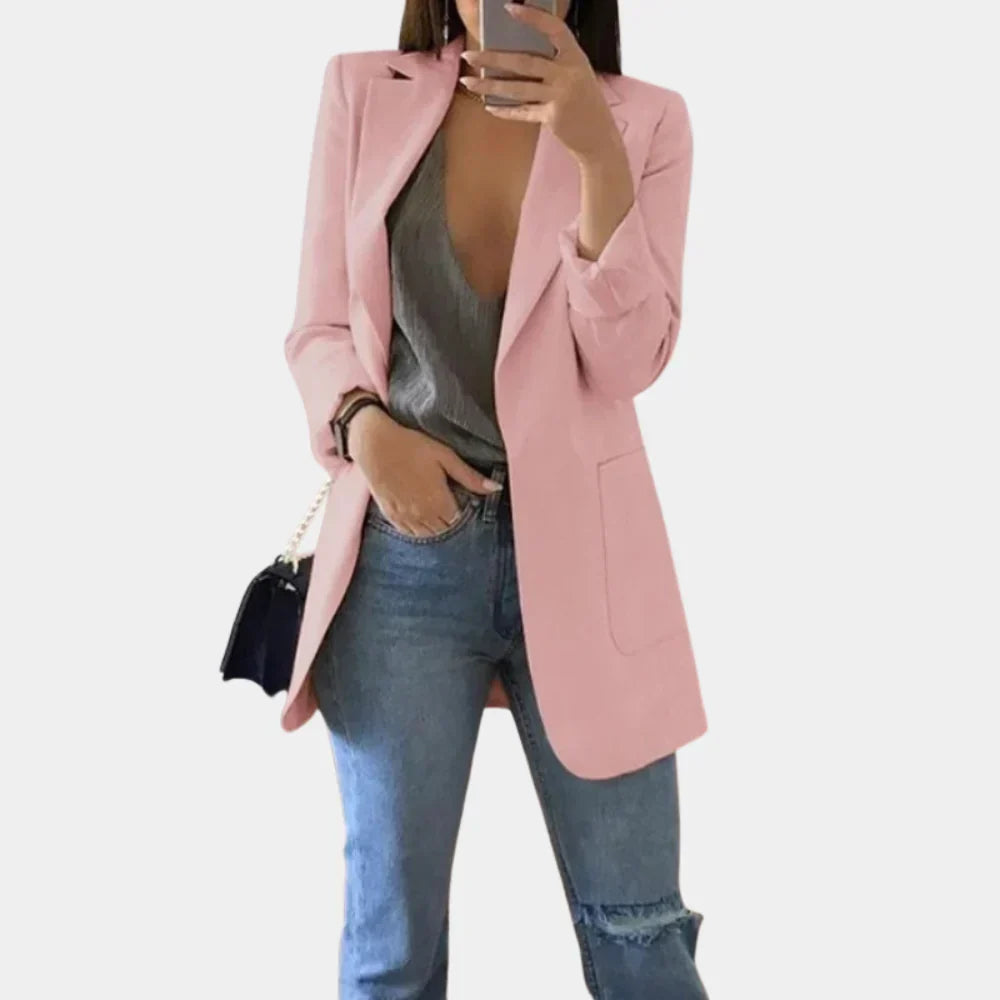 Long Tailored Blazer | Sleek Open-Front Women's Jacket – Leah & Lila