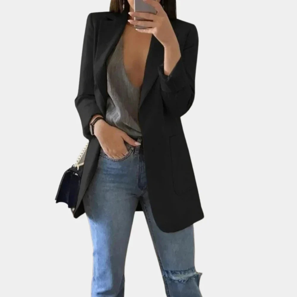 Long Tailored Blazer | Sleek Open-Front Women's Jacket – Leah & Lila