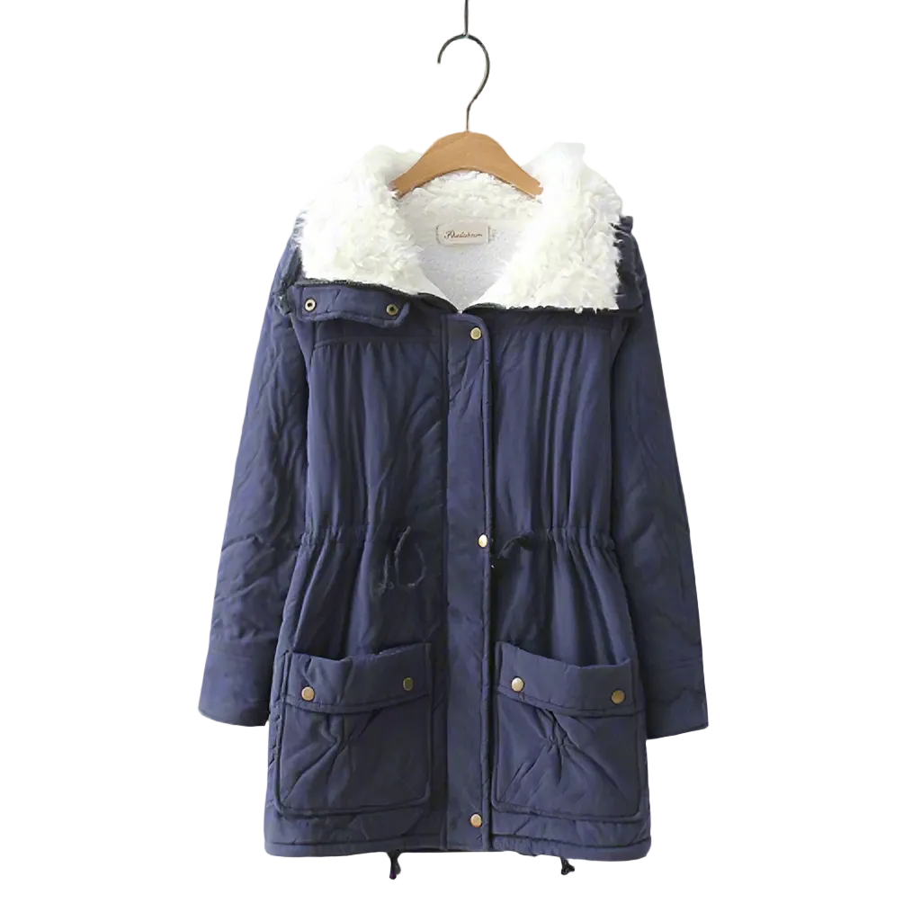 Sherpa-Lined Cotton Parka | Mid-Length Drawstring Winter Jacket – Leah & Lila
