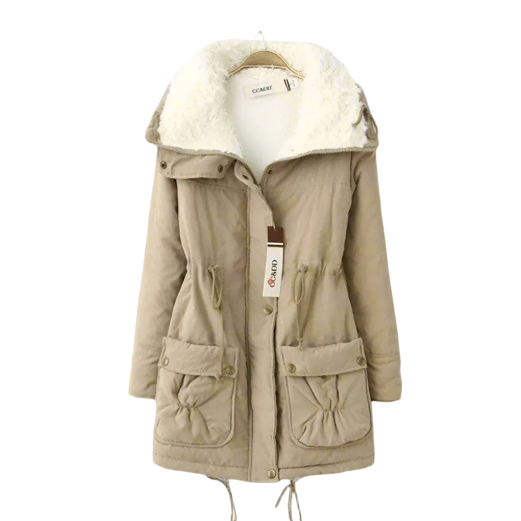Sherpa-Lined Cotton Parka | Mid-Length Drawstring Winter Jacket – Leah & Lila