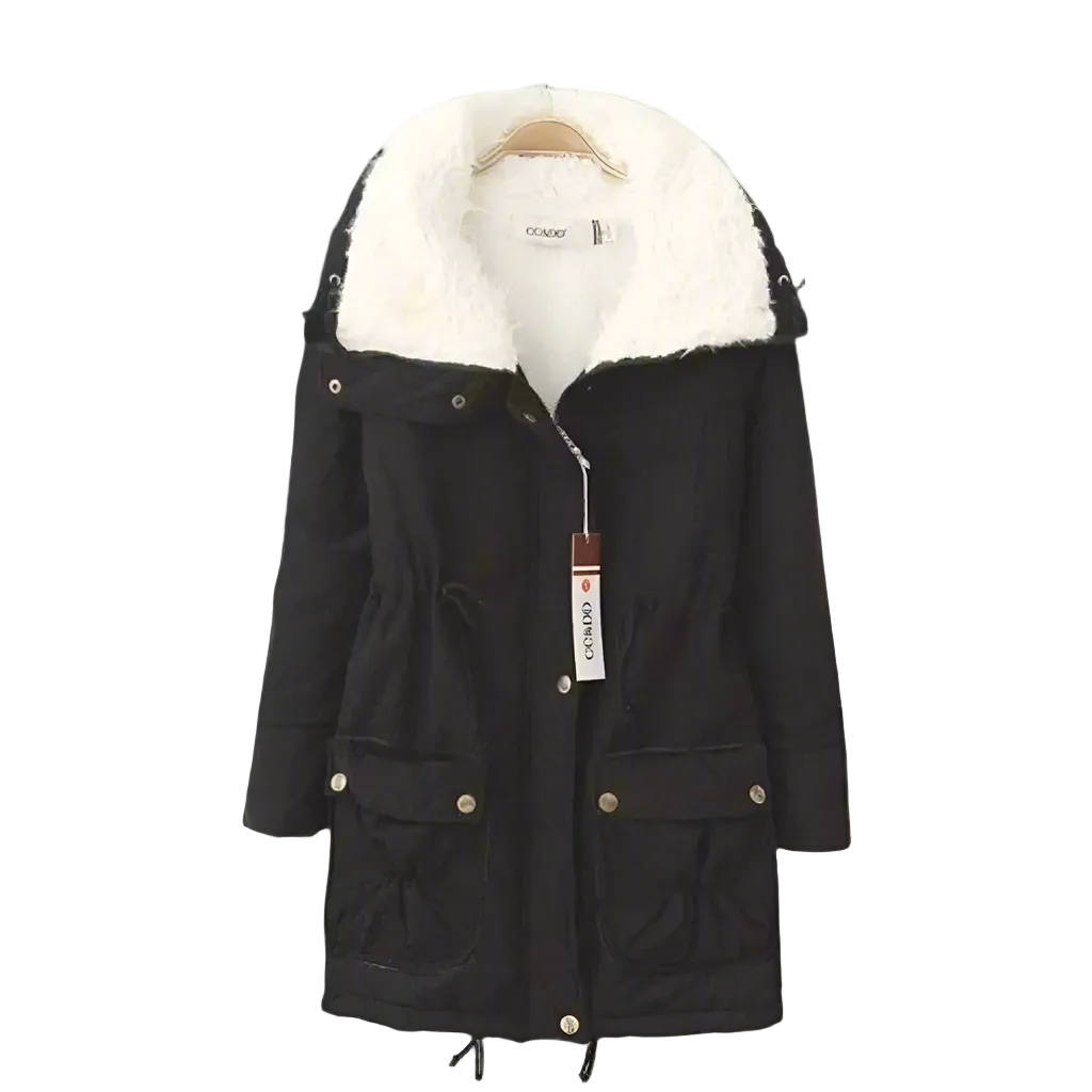 Sherpa-Lined Cotton Parka | Mid-Length Drawstring Winter Jacket – Leah & Lila