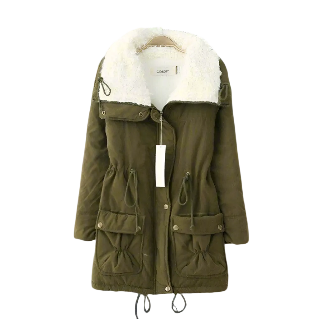 Sherpa-Lined Cotton Parka | Mid-Length Drawstring Winter Jacket – Leah & Lila