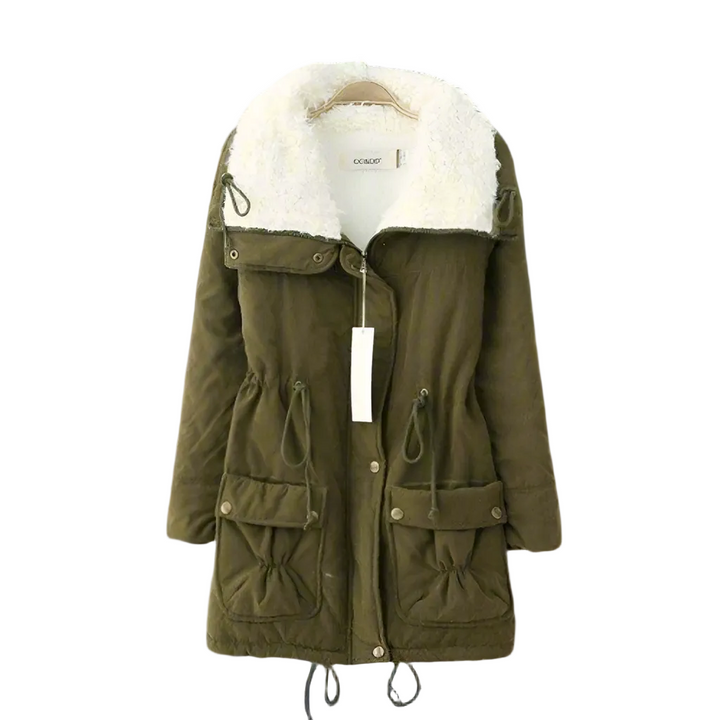 Sherpa-Lined Cotton Parka | Mid-Length Drawstring Winter Jacket – Leah & Lila