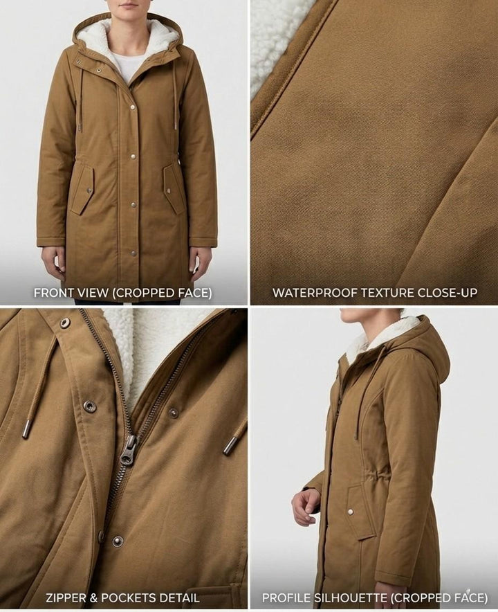 Marjorie | Cozy Hooded Weatherproof Coat – Khaki – Leah & Lila