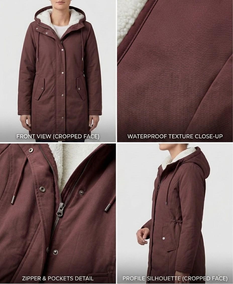 Marjorie | Cozy Hooded Weatherproof Coat – Berry Red
