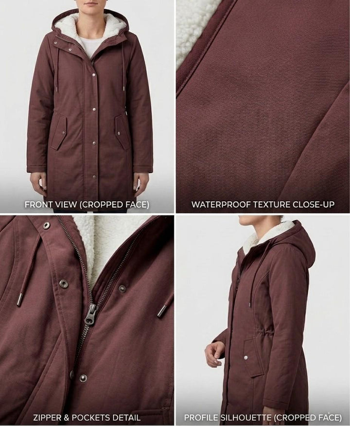 Marjorie | Cozy Hooded Weatherproof Coat – Berry Red