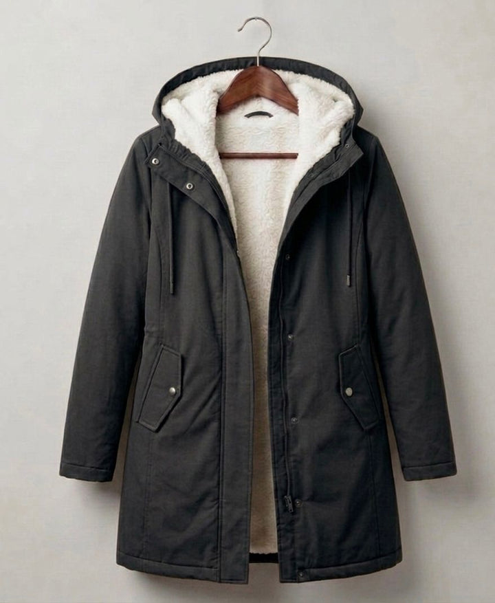 Marjorie | Cozy Hooded Weatherproof Coat – Black – Leah & Lila