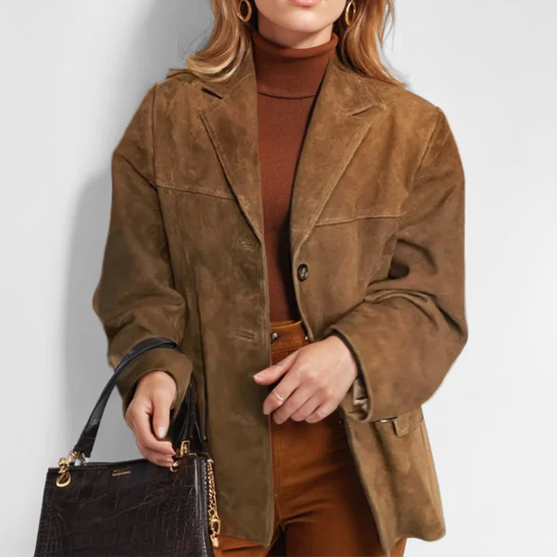 Suede-Look Blazer | Loose Tailored Women's Autumn Jacket – Leah & Lila