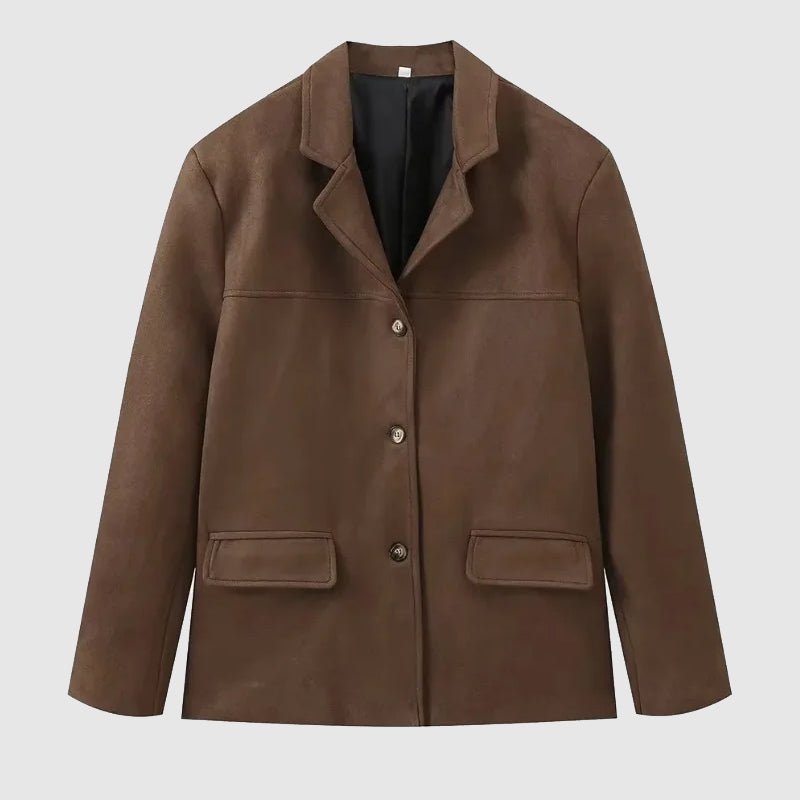 Suede-Look Blazer | Loose Tailored Women's Autumn Jacket – Leah & Lila