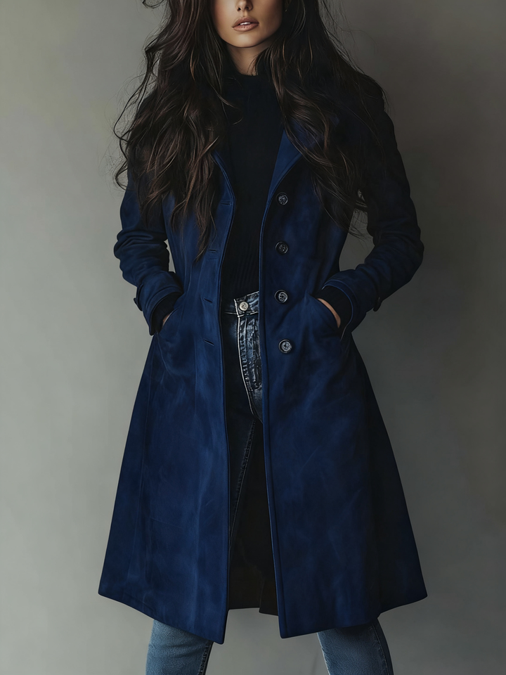 Vintage-inspired long trench coat for women, tailored outerwear