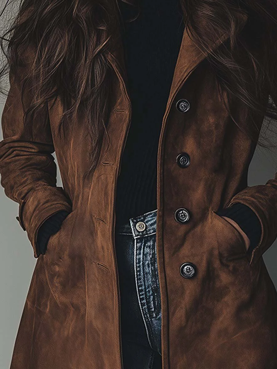 Vintage-inspired long trench coat for women, tailored outerwear