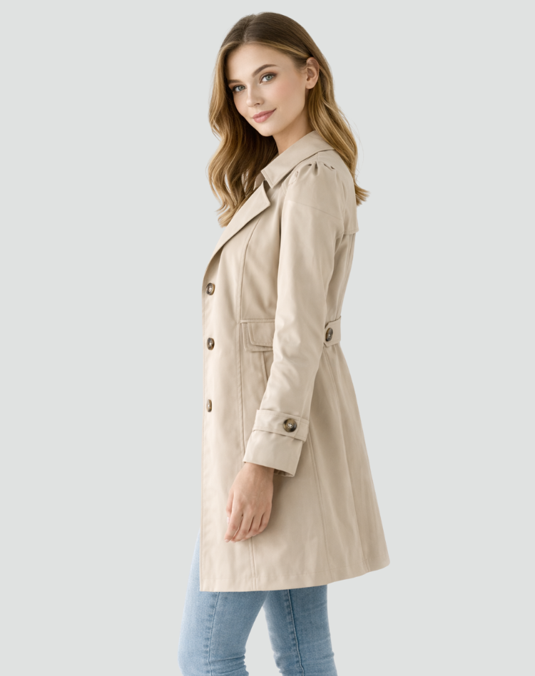 Tailored Women's Trench Coat, Classic Lapels, Mid-Length Jacket