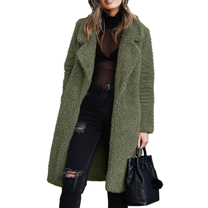 Teddy Plush Coat | Knee-Length Lapel Winter Coat – Leah & Lila