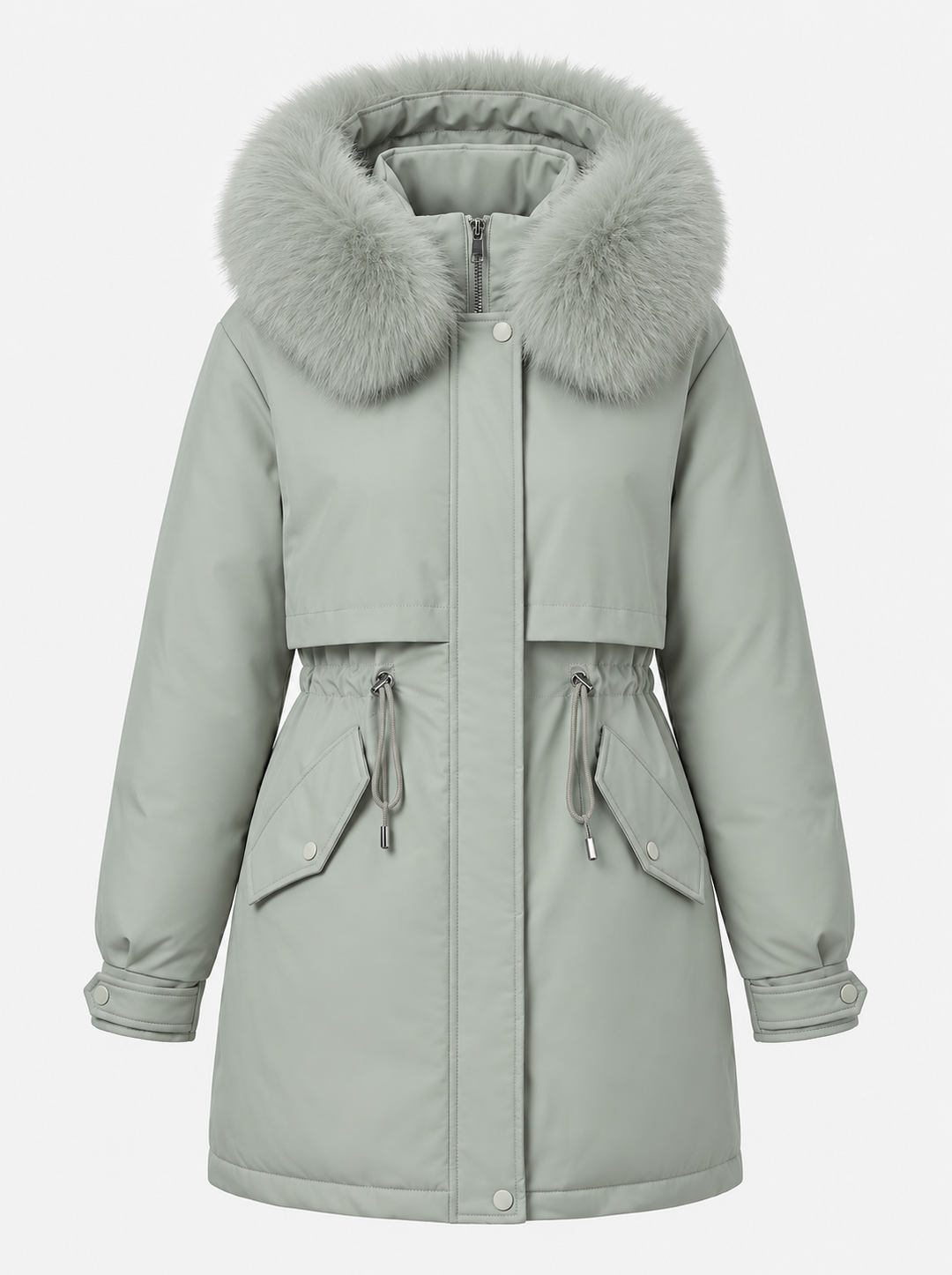 Faux Fur Drawstring Parka | Hooded Winter Waist Jacket – Leah & Lila