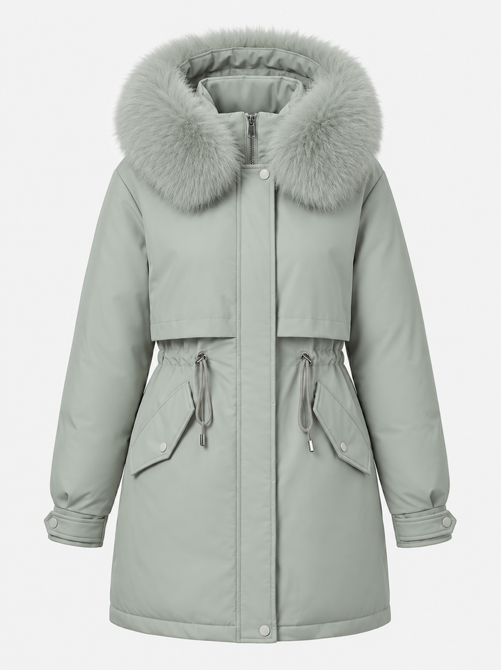 Faux Fur Drawstring Parka | Hooded Winter Waist Jacket – Leah & Lila