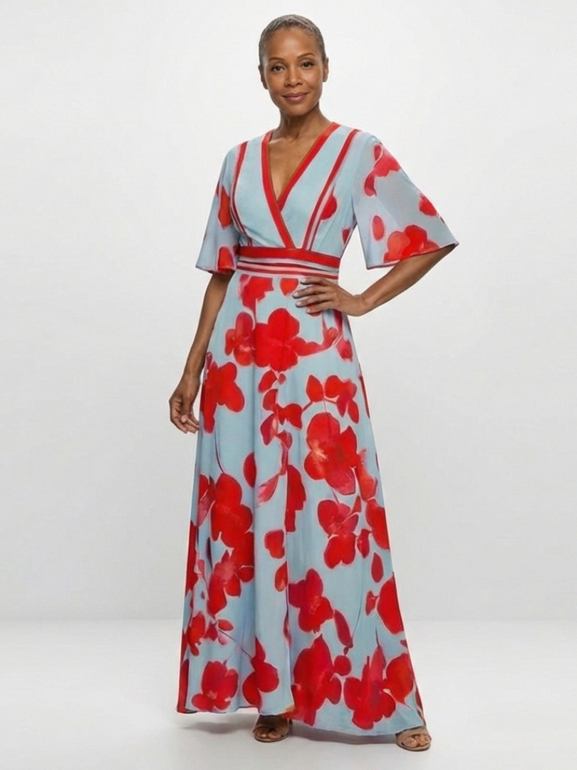 Haven - V Neck Short Sleeve Floral Maxi Dress