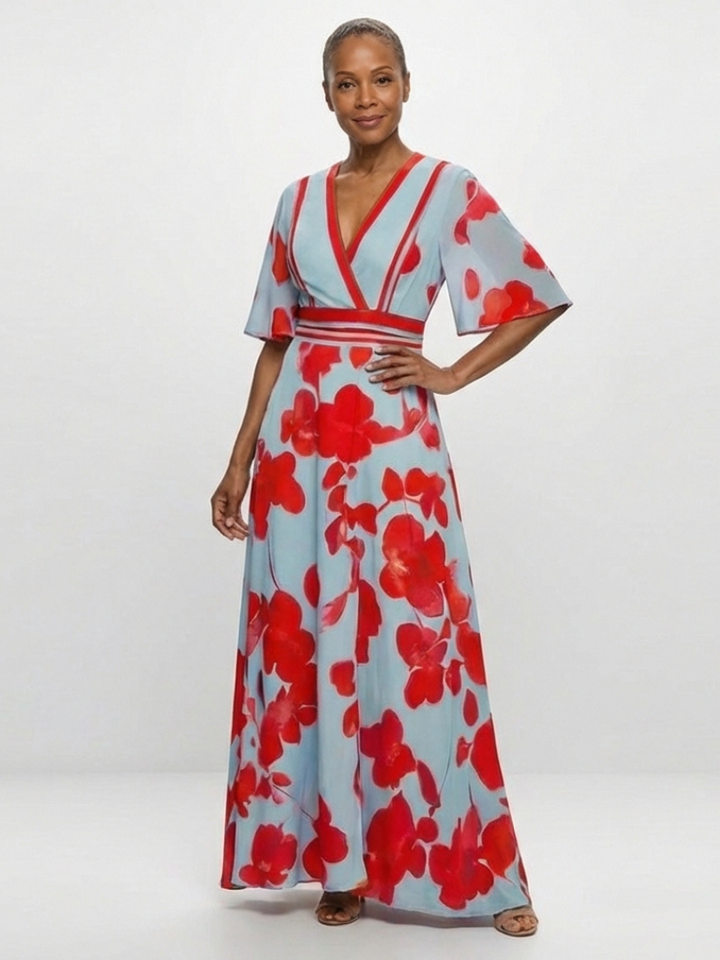 Haven - V Neck Short Sleeve Floral Maxi Dress