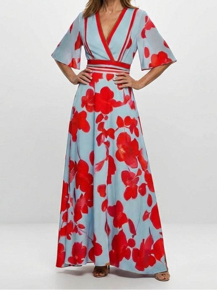 Haven - V Neck Short Sleeve Floral Maxi Dress