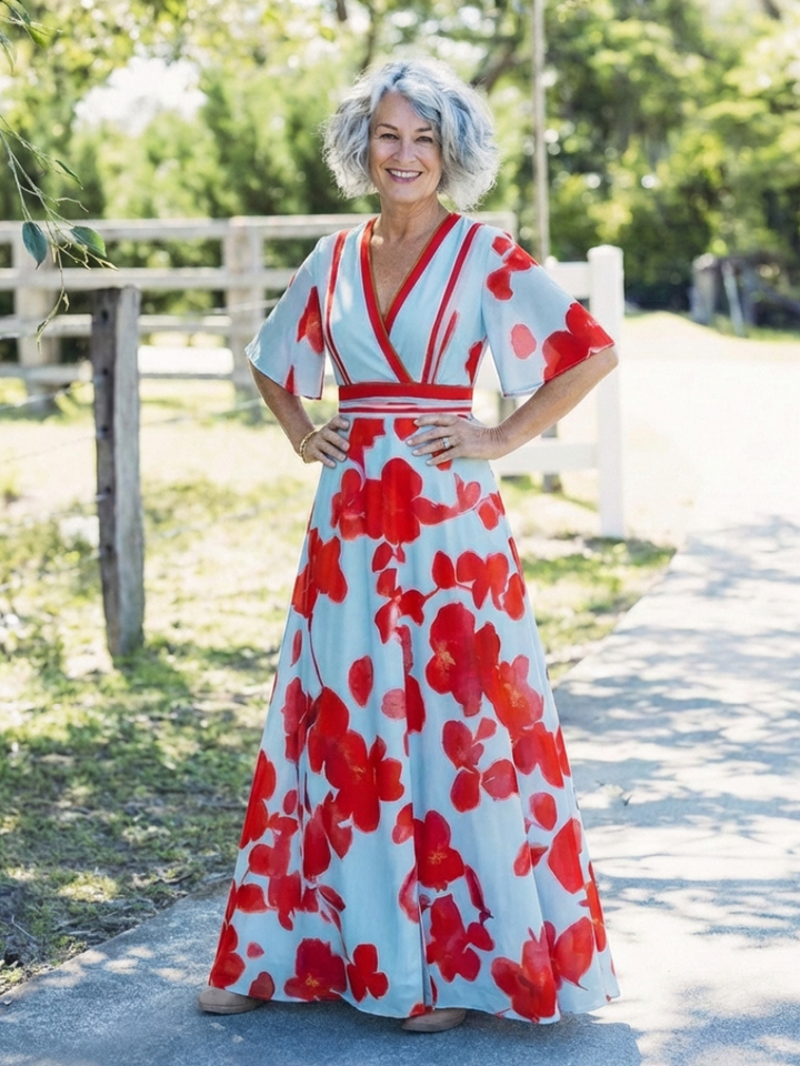Haven - V Neck Short Sleeve Floral Maxi Dress