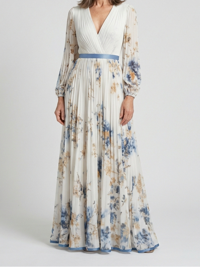 Sienna - Long Sleeve V Neck Floral Maxi Dress