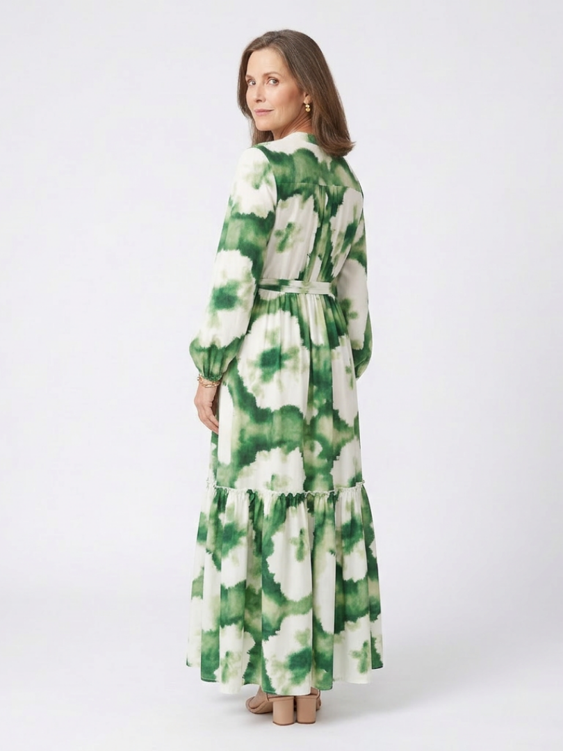 Violet - Long Sleeve Tie Waist Tiered Maxi Dress