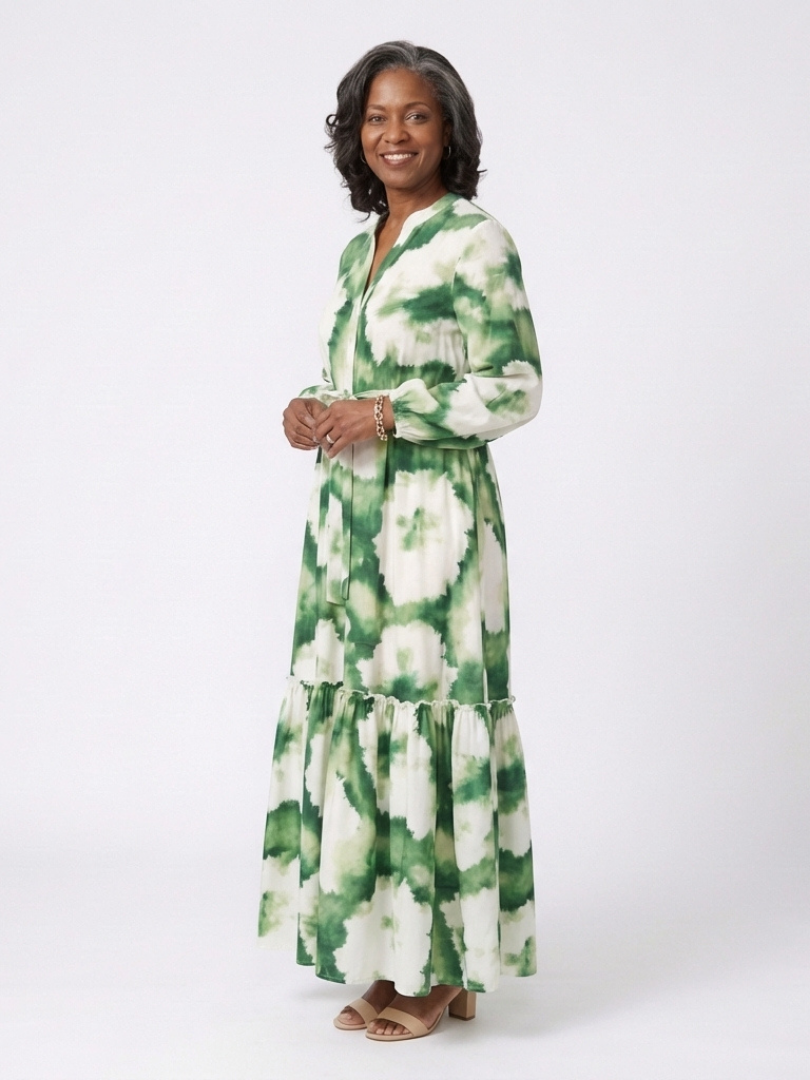 Violet - Long Sleeve Tie Waist Tiered Maxi Dress