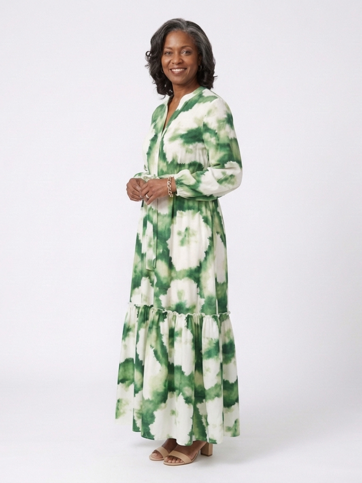 Violet - Long Sleeve Tie Waist Tiered Maxi Dress
