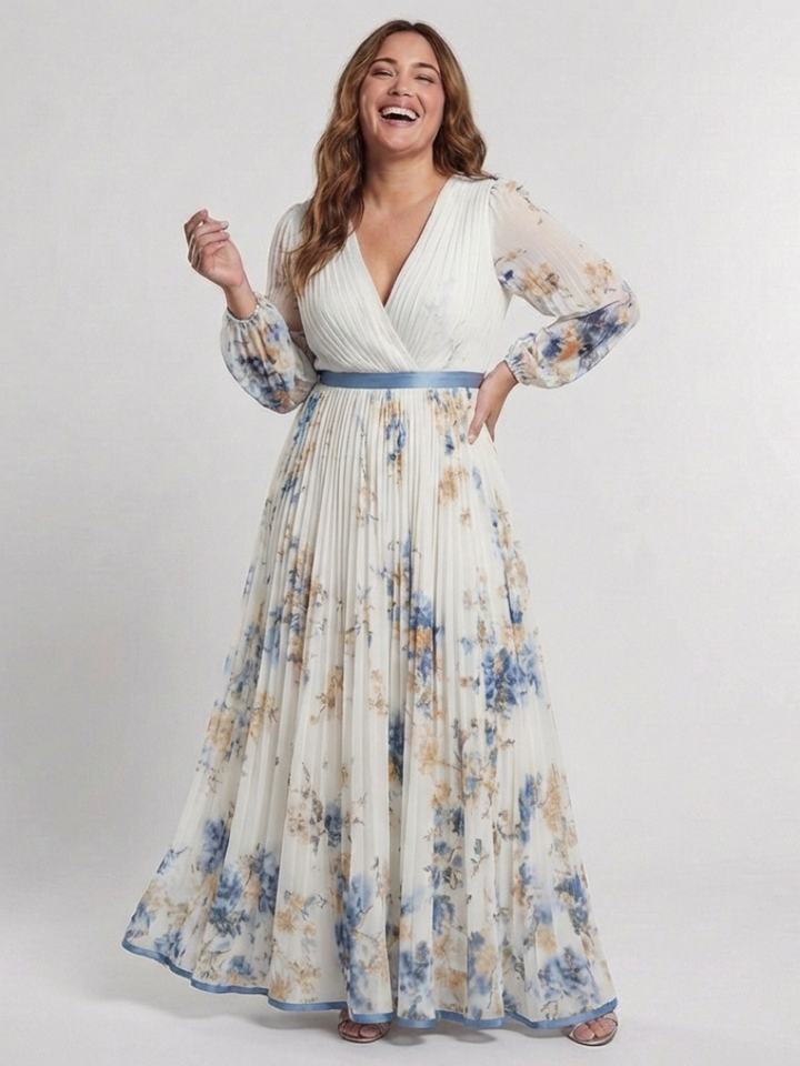 Sienna - Long Sleeve V Neck Floral Maxi Dress