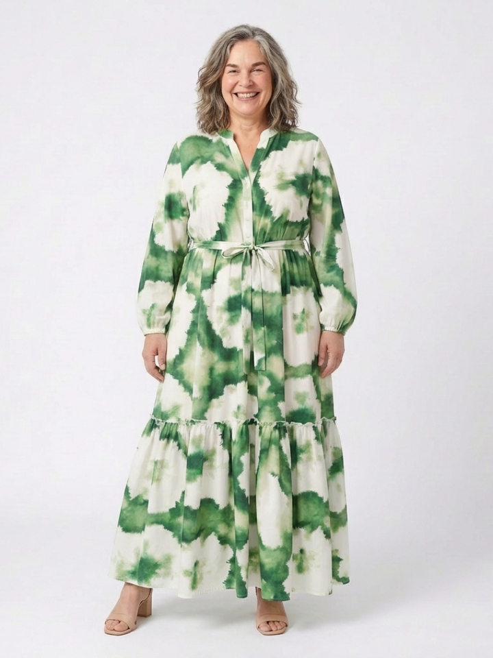 Violet - Long Sleeve Tie Waist Tiered Maxi Dress