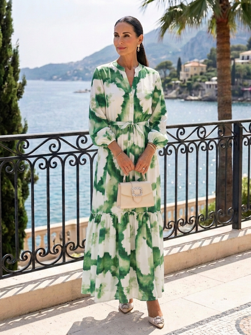 Violet - Long Sleeve Tie Waist Tiered Maxi Dress