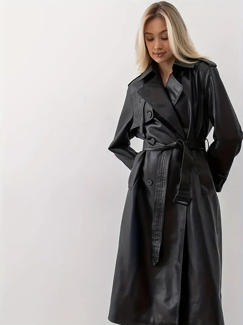 Faux Leather Trench Coat | Belted City Evening Layer – Leah & Lila