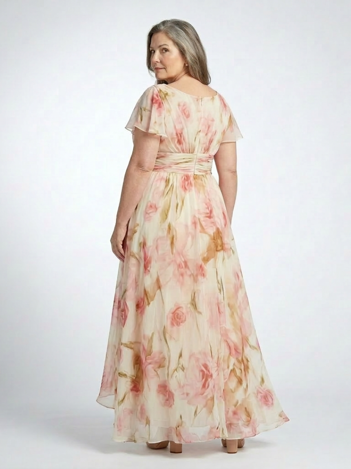 Paige - V Neck Short Sleeve Floral Maxi Dress