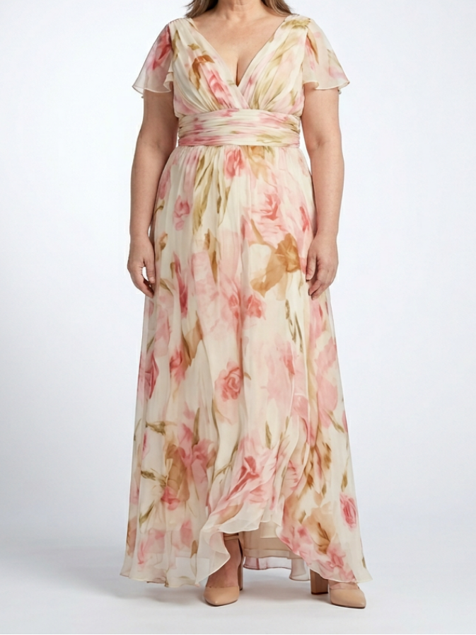 Paige - V Neck Short Sleeve Floral Maxi Dress