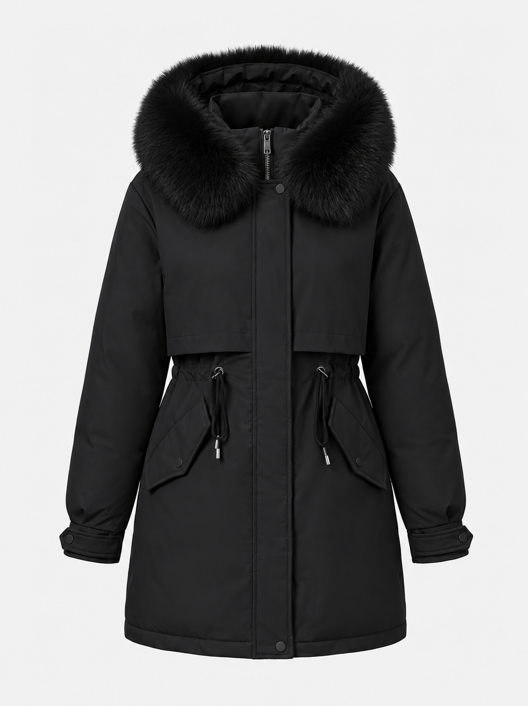 Faux Fur Drawstring Parka | Hooded Winter Waist Jacket – Leah & Lila