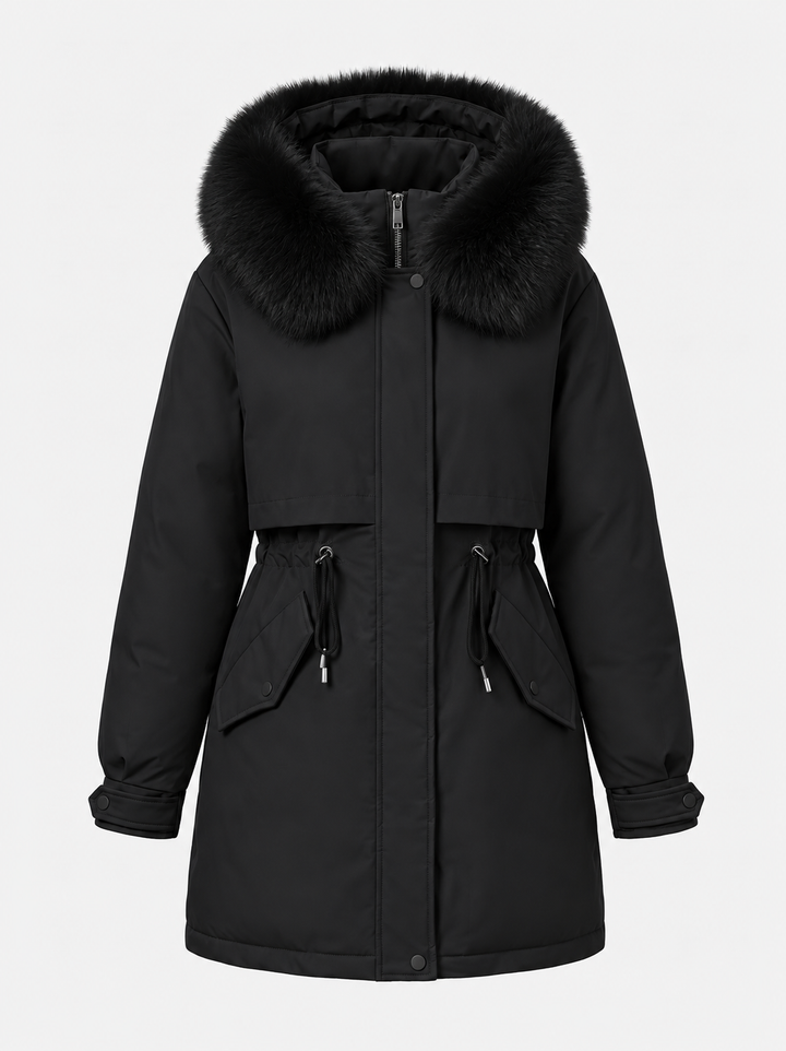 Faux Fur Drawstring Parka | Hooded Winter Waist Jacket – Leah & Lila