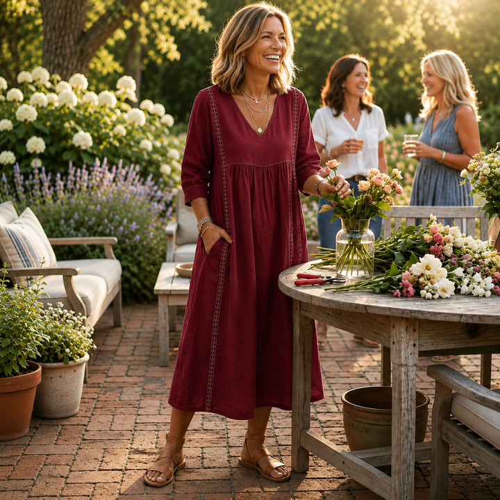 Carmen - Lightweight Ruched Maxi Dress with 3/4 Sleeves