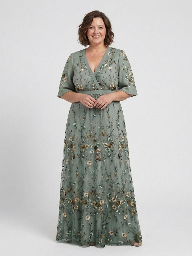 Laurel - Floral V Neck Short Sleeve Maxi Dress