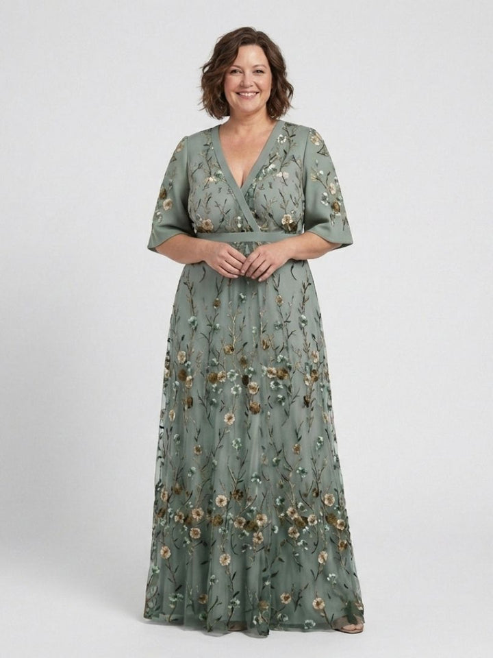 Laurel - Floral V Neck Short Sleeve Maxi Dress
