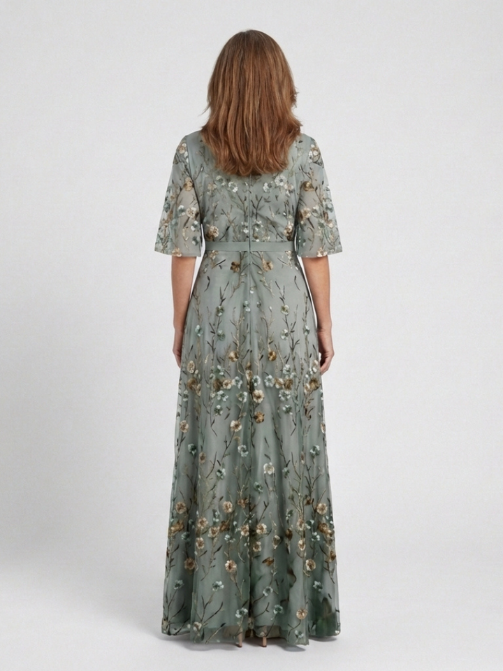 Laurel - Floral V Neck Short Sleeve Maxi Dress