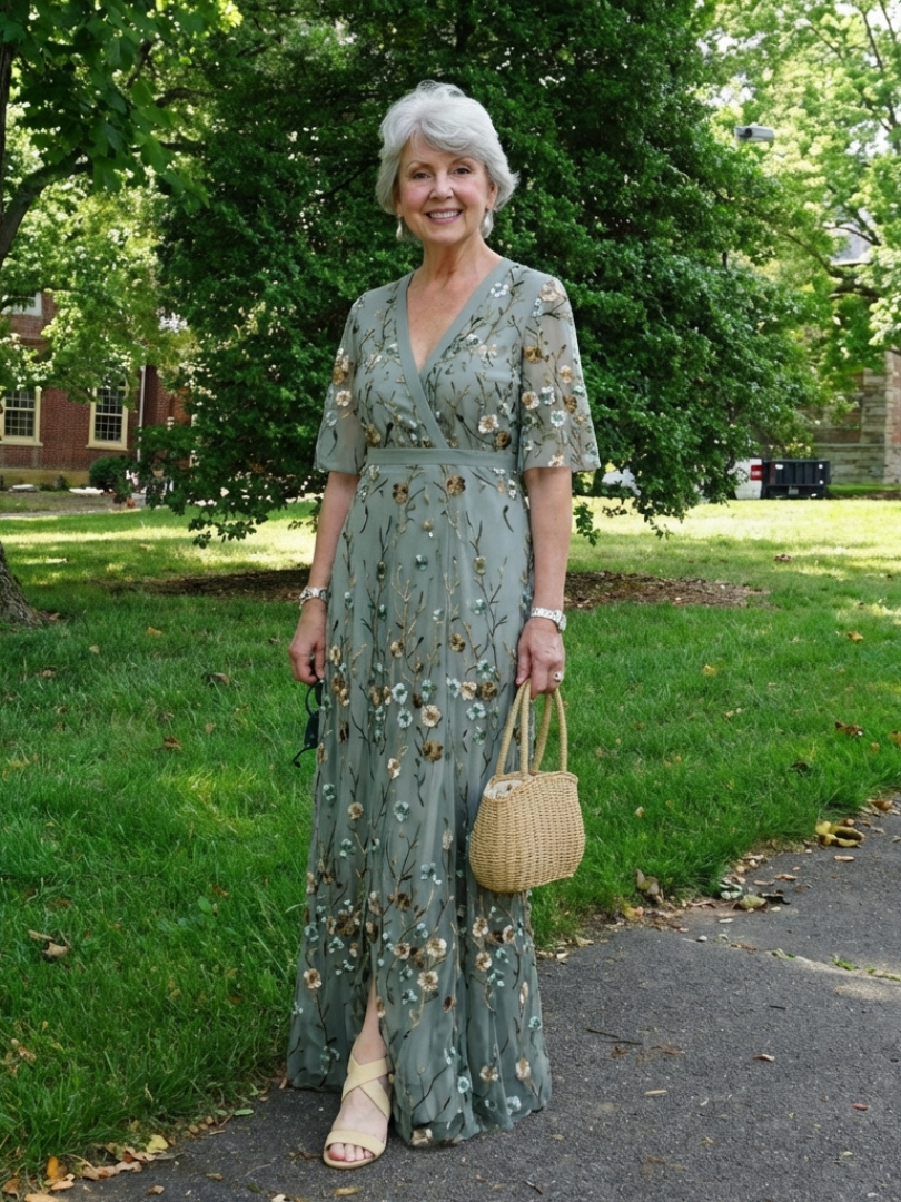 Laurel - Floral V Neck Short Sleeve Maxi Dress