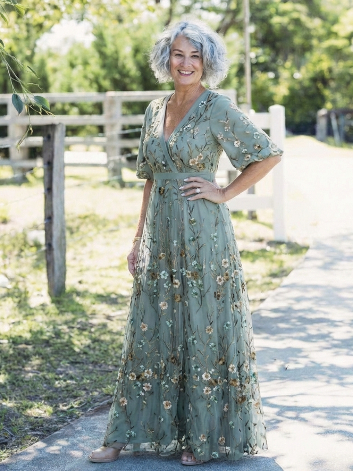 Laurel - Floral V Neck Short Sleeve Maxi Dress