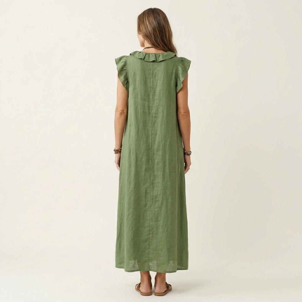 Josette – Ruffle V-Neck Linen Maxi Dress