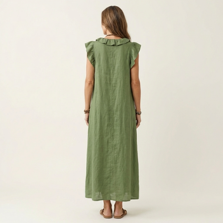 Josette – Ruffle V-Neck Linen Maxi Dress