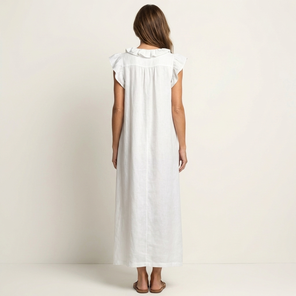Josette – Ruffle V-Neck Linen Maxi Dress