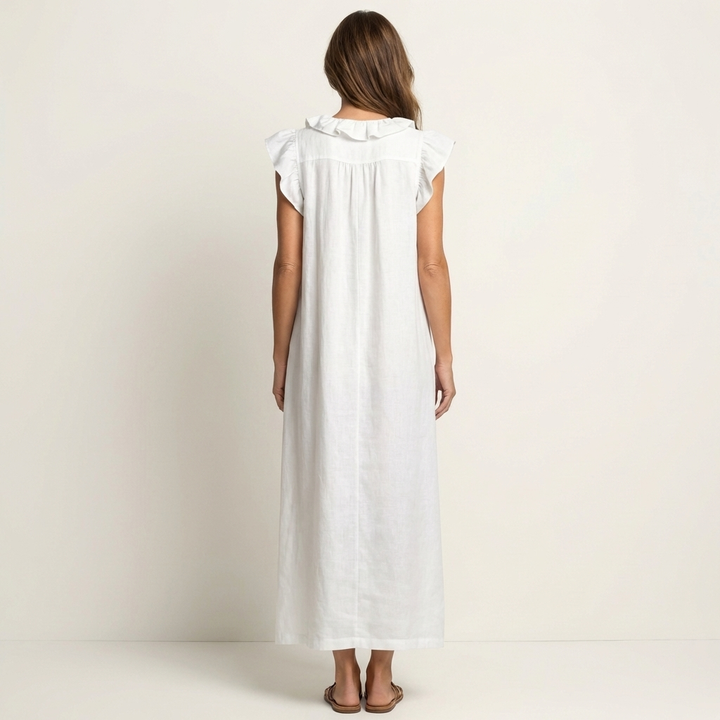 Josette – Ruffle V-Neck Linen Maxi Dress